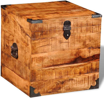 Handmade Cubic Storage Chest, Rustic Mango Wood Organizer Box, Decorative Wooden Trunk , and Entryway, 18-Inch Square