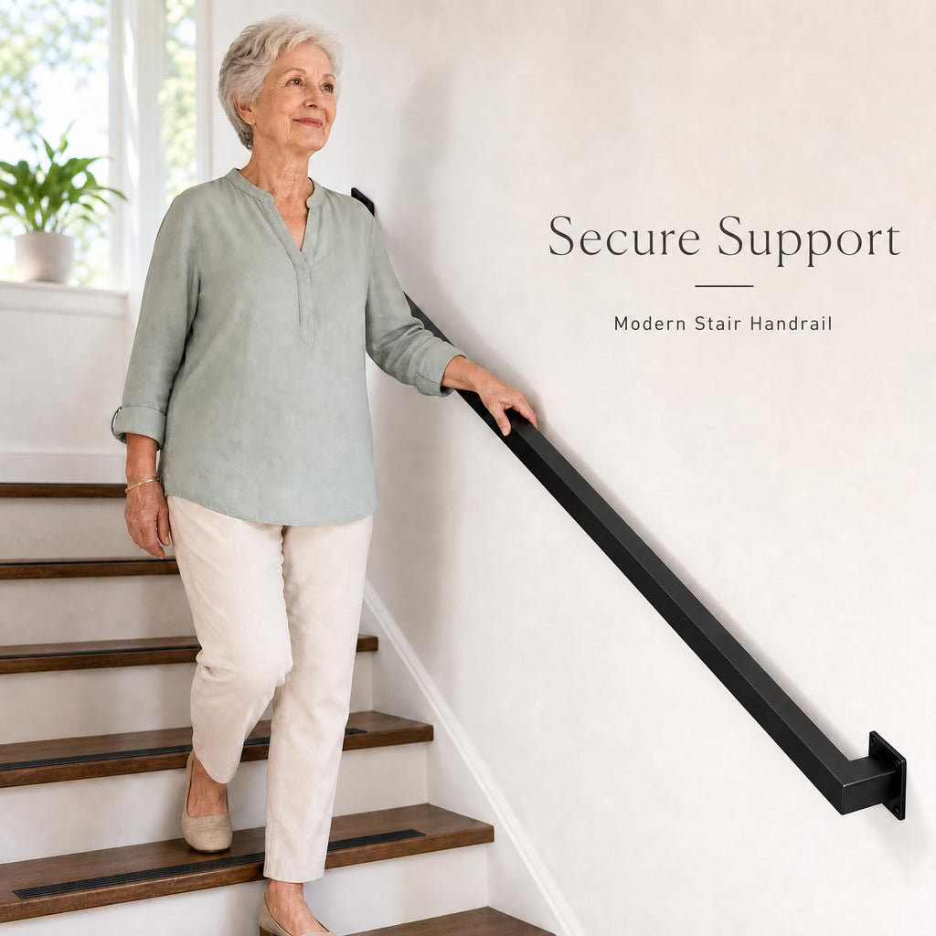 3FT Stair Railing Indoor Wall Mount, 500lb Black Handrail