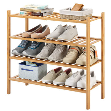 4-Tier Bamboo Shoe Rack, Stackable | Heavy Duty | Multi-Function, Free Standing Shoe Racks Hallway Closet