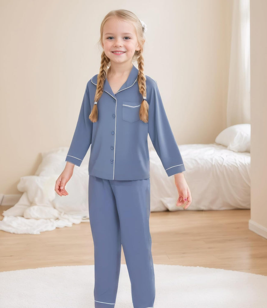 Unisex Kids Pajamas Set Button-Down Long Sleeve for Boys Girls