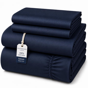 800 TC Ultrafine Cotton Sheet Set - King Size Sateen Sheets | 4 Piece Long Staple Cotton Bedding Set with Elasticized