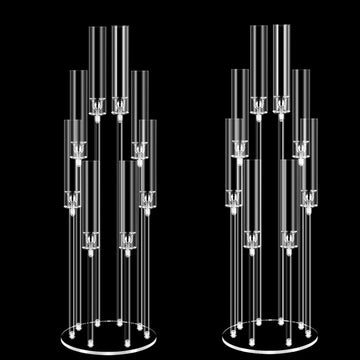 2 Set of 8 Arms Acrylic Candelabra Centerpieces,38.5'' Tall Clear Candlesticks Holder with Acrylic Shade for