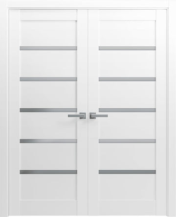 Quadro 4117 | Double Swing Interior French Doors with Glass with Frosted Glass, MDF, Hardware Includ