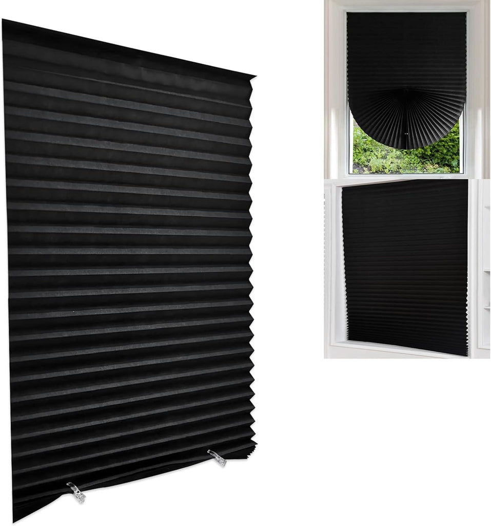 Blackout Blinds for Indoor Windows Cordless No Drill Easy Install Cut Size Pleated Paper Blinds Temporary Shades for
