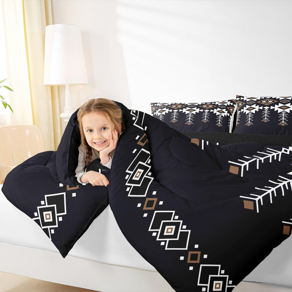 Rustic Western Queen Bedding Set, Boho Aztec Comforter Set