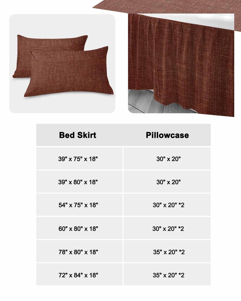 Ruffle Skirt Bedspread for Bed Vintage Dark Brown Linen 2 Piece Bedding Cover with Pillow Sham, 18In Drop