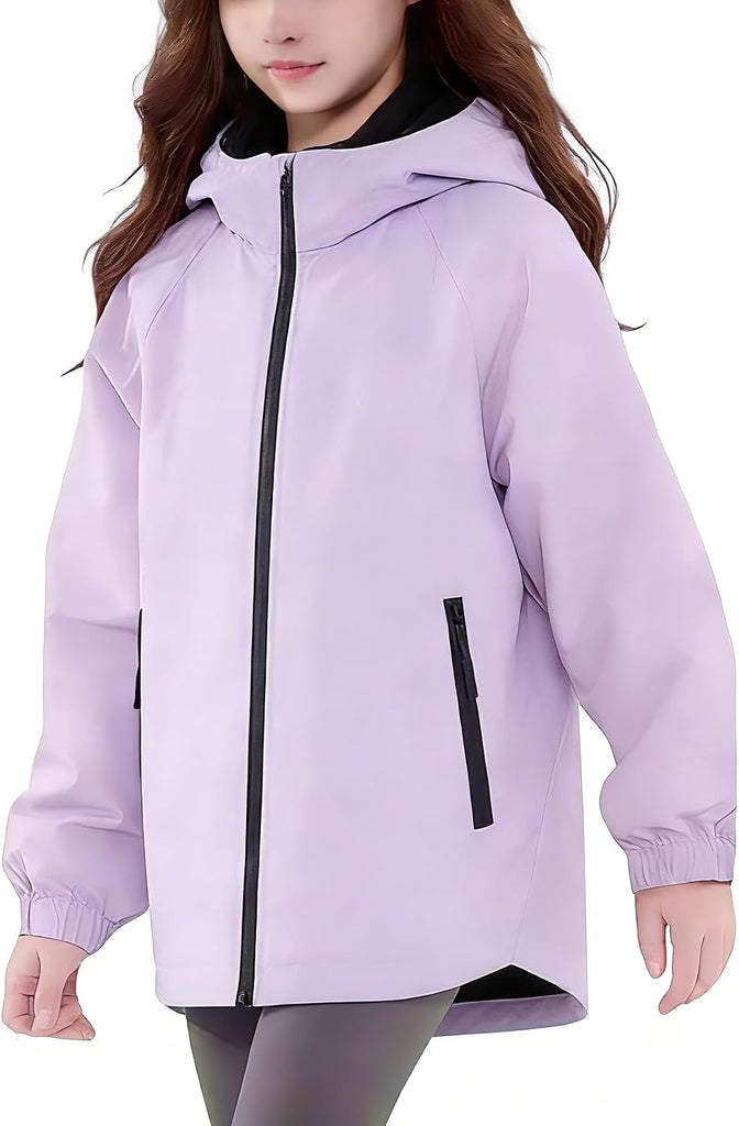 Girls Waterproof Hooded Jackets Fleece Lined Rain Jackets