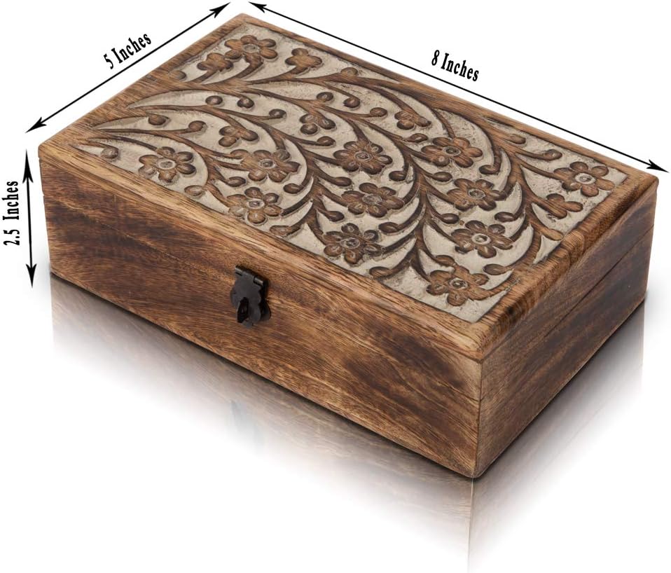 Handmade Wooden Jewelry & Keepsake Box, Decorative Storage Box, 8 x 5 Inch