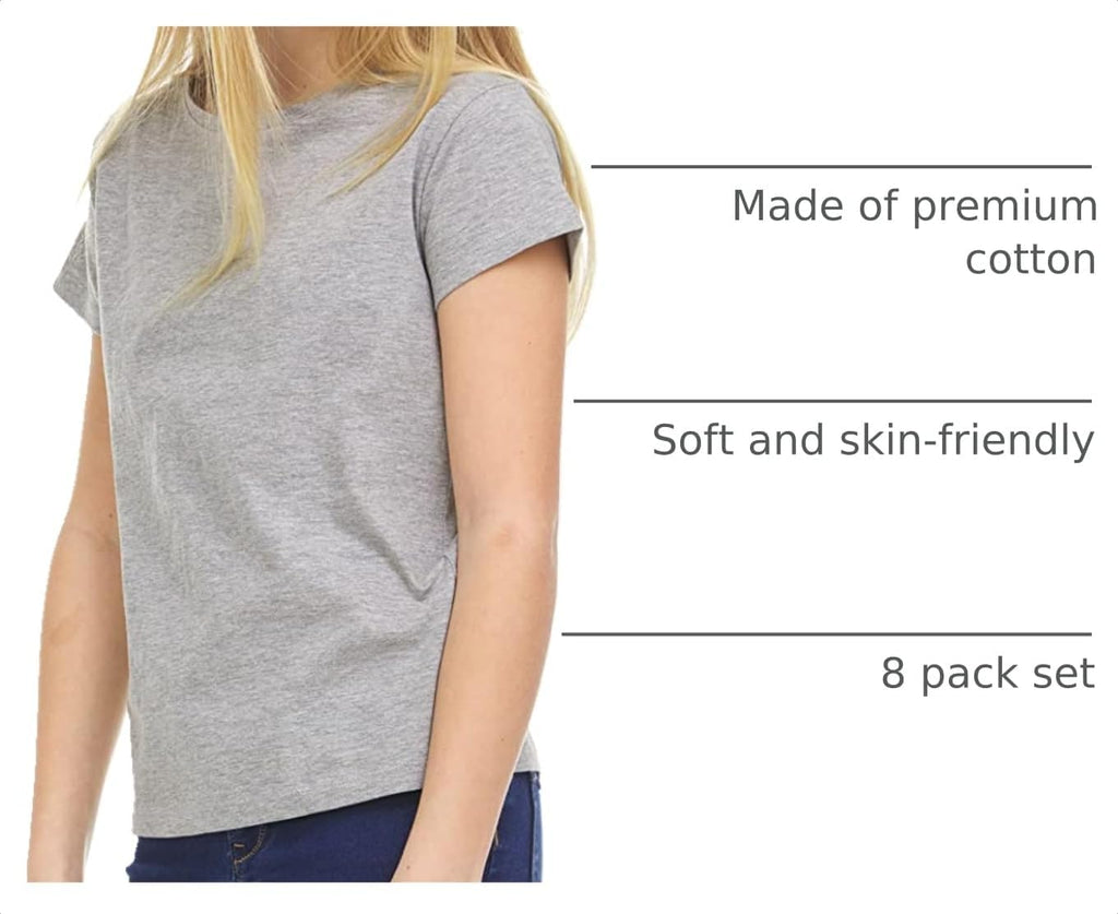 Girls' Pack Cotton T-Shirts, Crew Neck Short Sleeve Tees