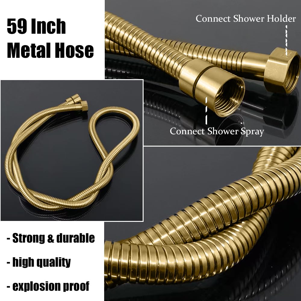 Shower Faucet Set with Tub Spout Brushed Gold 10 Inch Rainfall Shower 4 Setting Spray Mixer Shower System Modern