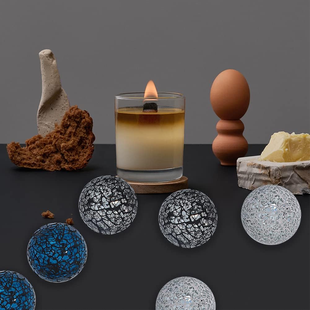 2.4 Inch Small Decorative Orbs Glass Mosaic Sphere Balls Centerpiece Glass Globe for Bowls, Vases and Dining - Set of 6
