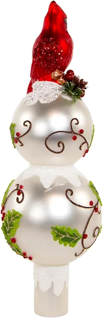 Glass Holly Cardinal Christmas Tree Topper 12 Inch