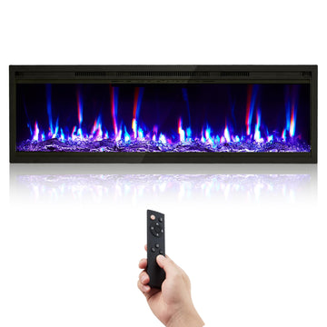 42 in Electric Fireplace Wall Mounted/Recessed with Remote Control, 4.2 in Ultra-Thin Linear Fireplace Heater
