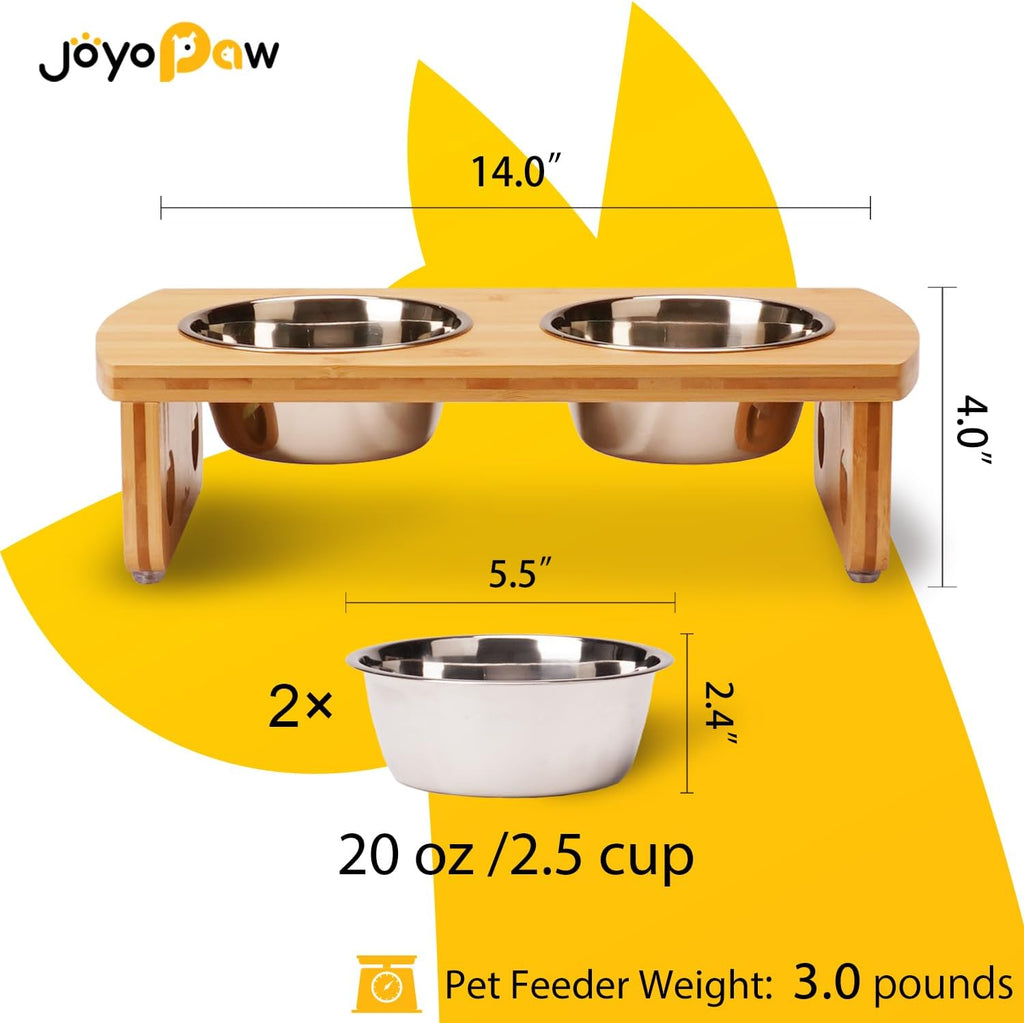 Elevated Dog Bowls, Bamboo Raised Dog Bowl Stand (4" Tall)