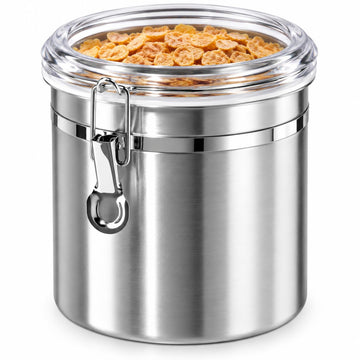 Stainless Steel Kitchen Canister 152 fl oz - Airtight Clamp Lid, Clear See-Thru Top - Ideal Storage, Food Storage