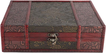 Decorative Box, Wooden Box with Lids Alloy Buckle, Vintage Keepsake Boxes, 11×8.5×3.2 Inch Book Boxes Decor Keepsakes