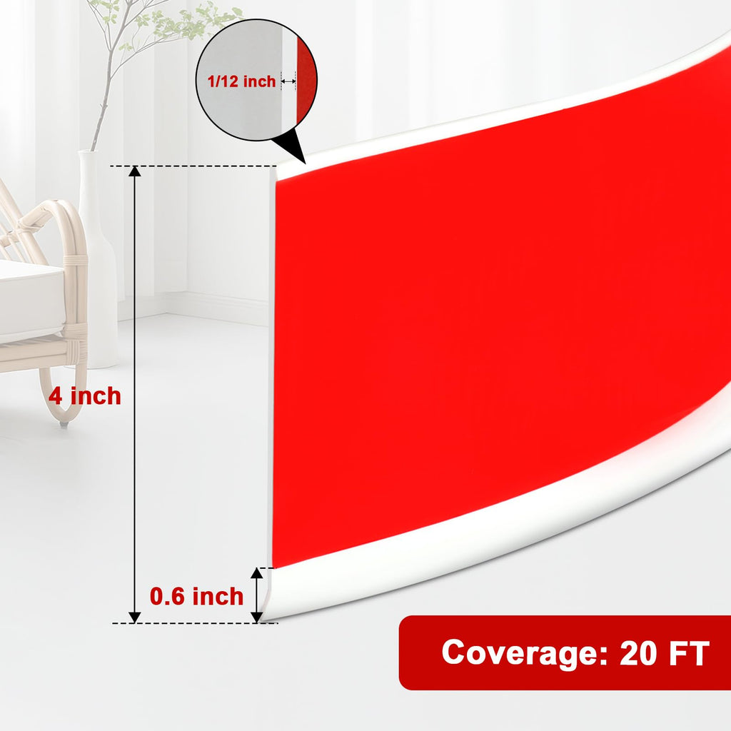 Wall Baseboard Trim 4 Inch x 20 Feet, Flexible Self-Adhesive Rubber Baseboard for Walls, Peel and Stick