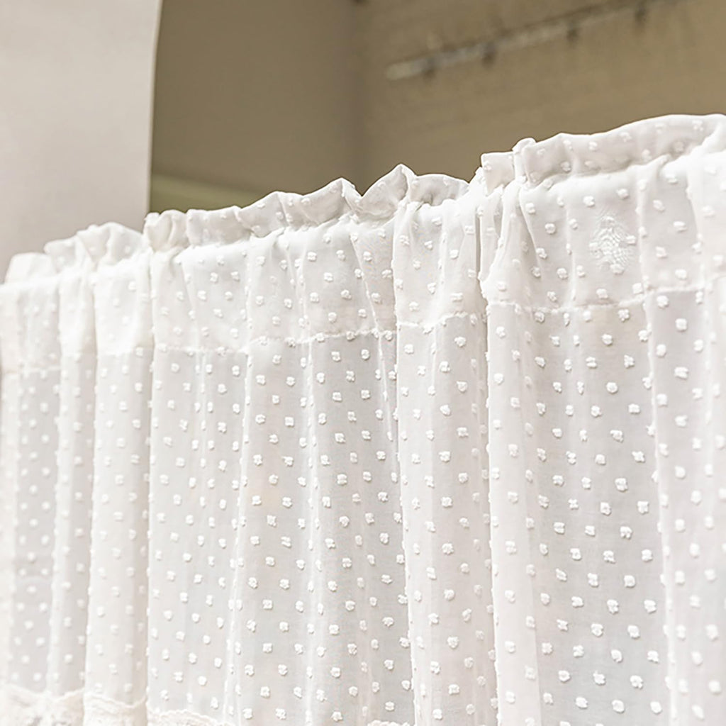 White Pom Pom Lace Sheer Curtain Valance Windows French Style