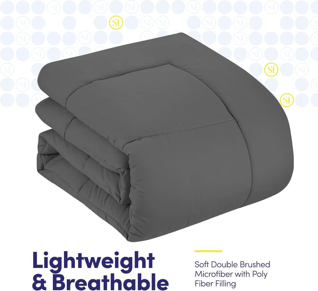 5 Piece Comforter Set Bag Solid Color All Season Soft Down Alternative Blanket & Luxurious Microfiber Bed Sheets, Gray