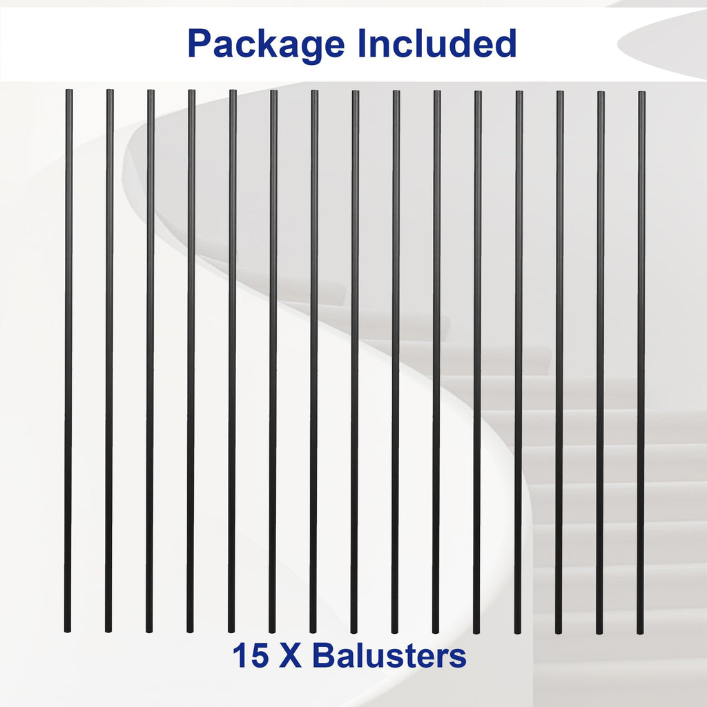 15-Pack Satin Black Stair Balusters, 44" x 5/8" Round Balusters