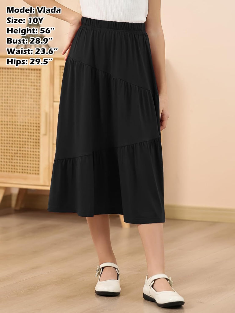 Girls Boho Asymmetrical Tiered Ruffle Midi Skirt