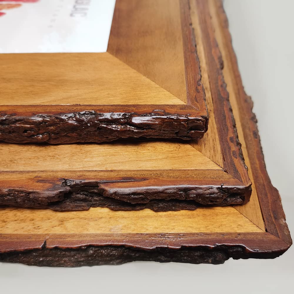 8x8 Picture Frames Wood, Rustic Bark Edge Frame, Solid Wood, Brown