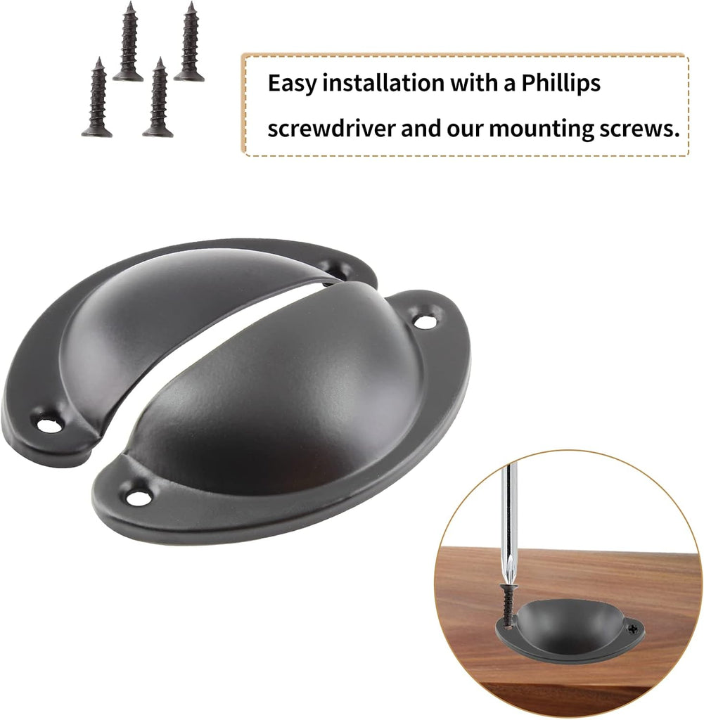 20 Pack Cabinet Bin Cup Pulls Black Half Moon Drawer Pulls, 2-5/8 Inch / 67mm Hole Center Dresser Pull Hardware Shell