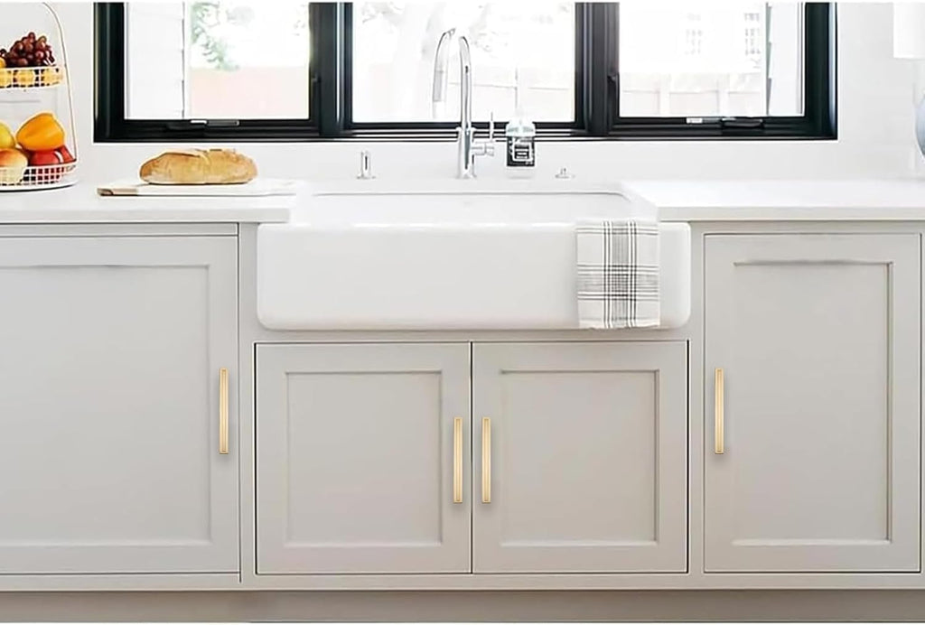 5 Pack 6 Inch Hole Center Brushed Brass Cabinet Pull with Backplate Solid Heavy-Duty Handles with Base Plate Cabinet