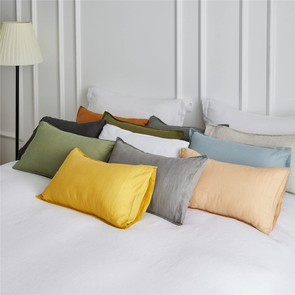 100% Linen Lumbar Pillow Cover 12 x 20 Inches Set of 2 Rectangular Decorative Throw Cushion Cover for Couch Sofa Bed