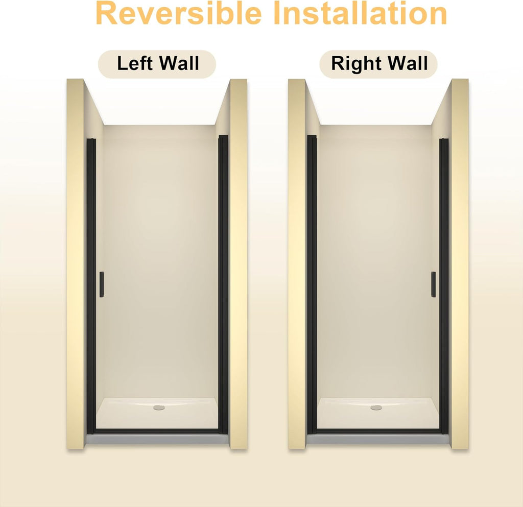 32” x 72” Pivot Swing Shower Door, 1/4 inch Tempered Glass Panel Hinged Shower Door in Matte Black Finish