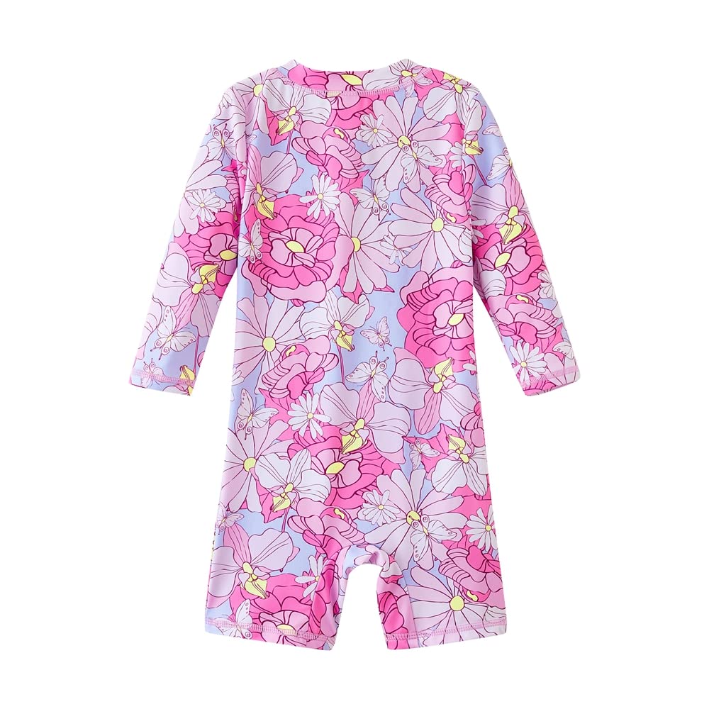 Toddler Girls Swimsuit One Piece Full Zip with Long Sleeve UPF 50+ Sun Protection Swimwear Rash Guard Shirts Pink