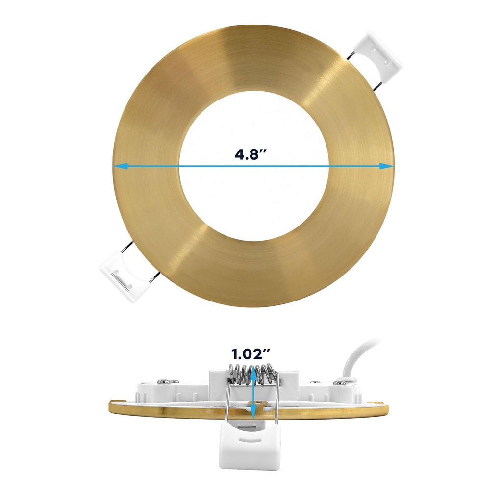 4" Ultra Thin LED Recessed Light, with J-Box, 10W, Brass Trim