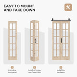 36 x 84 in (Double 18x84 inch) Bifold French Glass Door,Sliding Folding Barn Doors with 3.3FT Hardwa