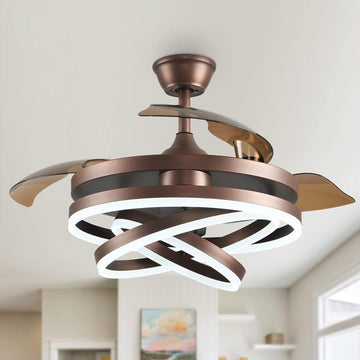 42" Retractable Ceiling Fans with Lights and Remote Brown