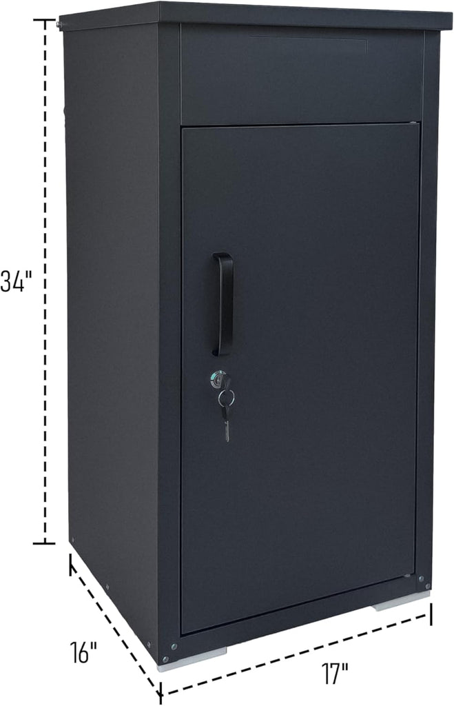Lockable Package Delivery Box Rolled Steel Parcel Drop Box with Mail Slot, Anti-Theft Large Mailbox (16"x17"x34")