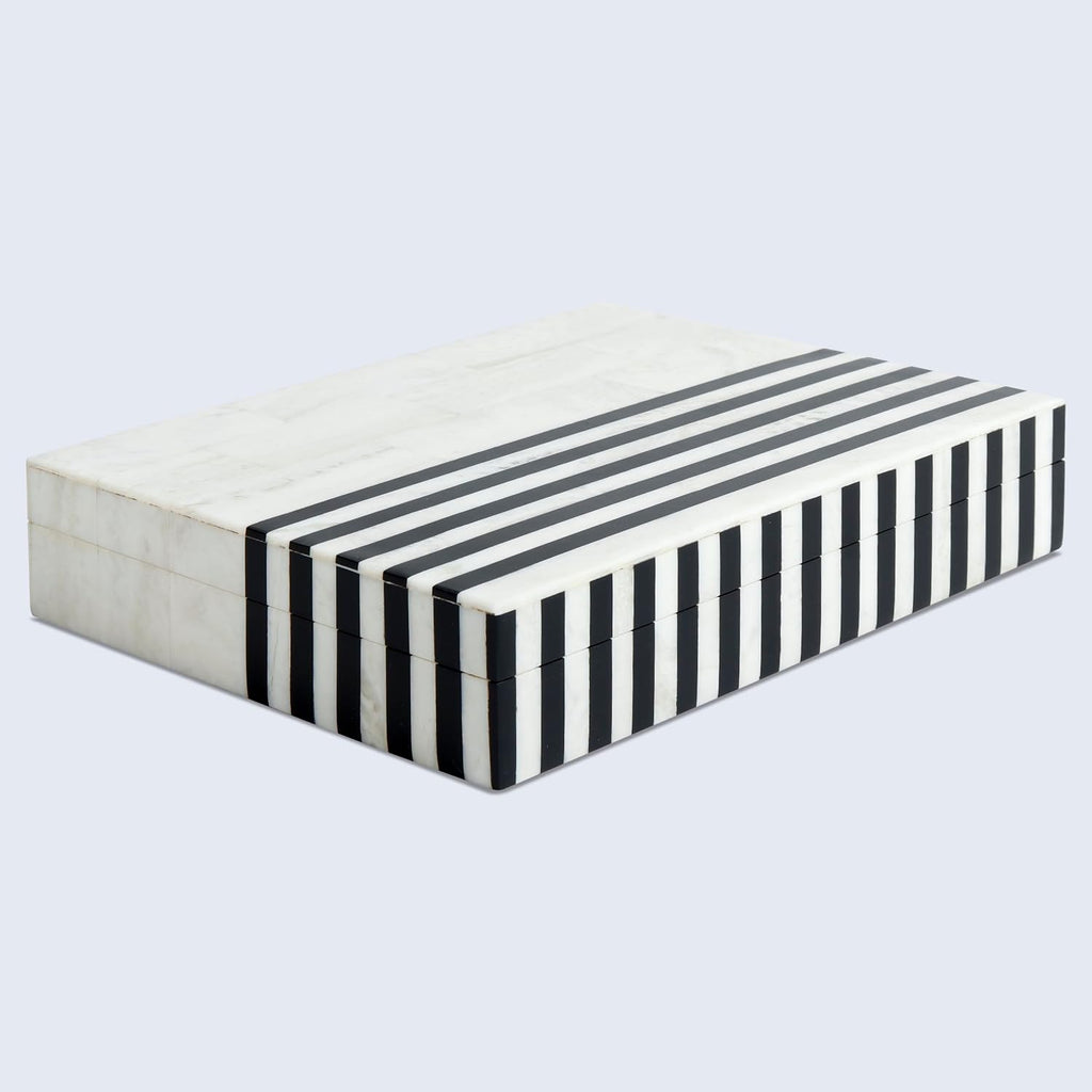 Large Decorative Storage Box with Lid - Black White Modern Storage Box, Remote Control Organizer for Coffee Table