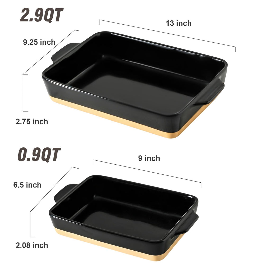 Ceramic Baking Casserole Dish with Handles, Large 9x13 inch Pan and Middle Baking Pan - Porcelain Serving Bakeware