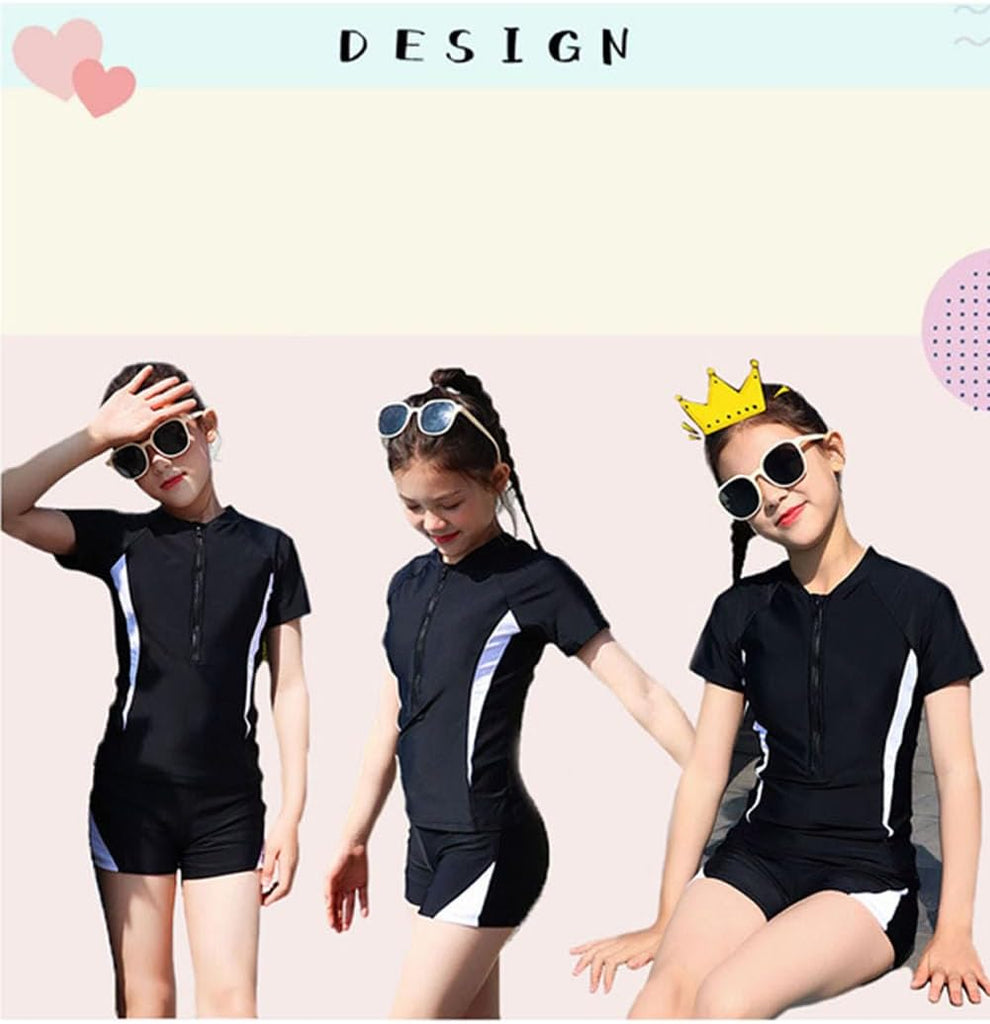 Girls Short Sleeve Rash Guard Sets Swimsuits Two-Piece Beach Swimwear Quick Dry Bathing Suits UPF 50+