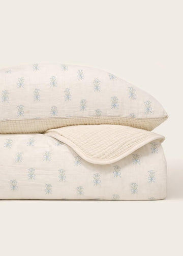 Premium Cotton Muslin Floral Crib Quilt & Pillow Sham Set - [Imperfect/Clearance] - 45"x60" Toddler Bedding, Lily