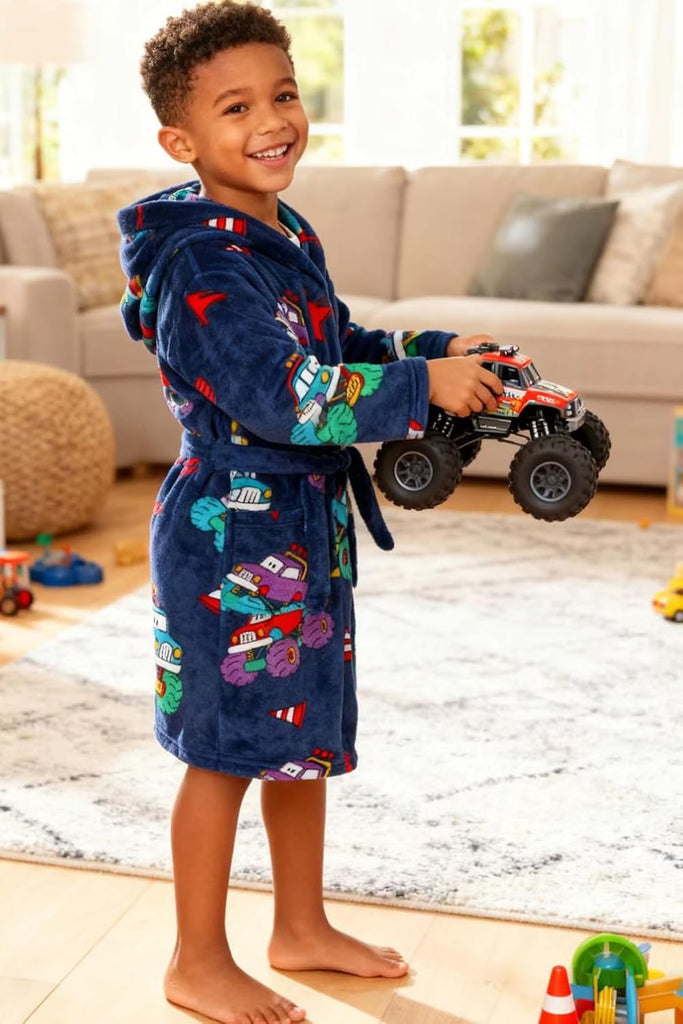 Boys Fleece Robe Sleepwear Hooded Plush Soft Bathrobe for Kids