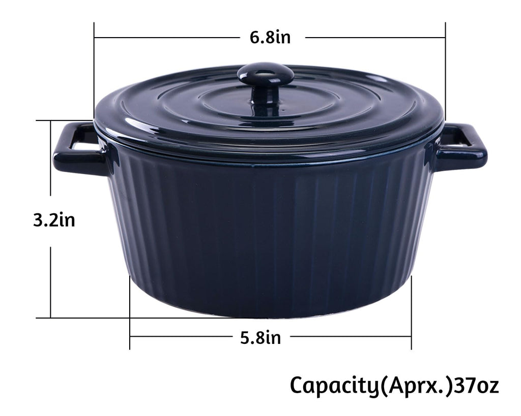 Blue Colorful Ceramic Casserole Dish with Lid, 1 Quart Ceramic Casserole Pan for Bakeware Oven