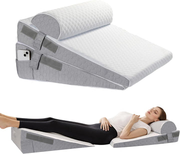 Bed Wedge Pillow for Sleeping, 3 Pcs Adjustable Height 4.5&7.5&12 Inch Triangle Pillow Wedge for Post Surgery, Acid
