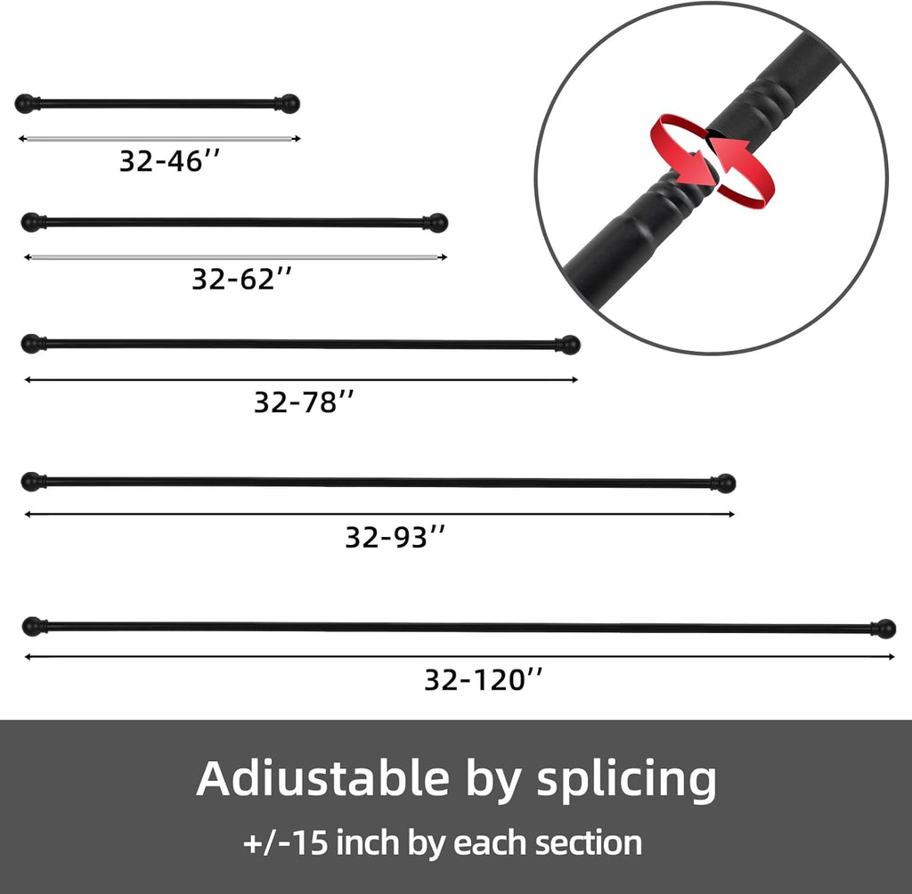 Curtain Rods for windows, 5/8 inch Decorative Matte Black Splicing Heavy Duty Metal Curtain Rod set