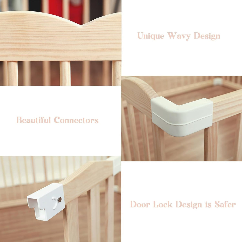 Wooden Baby Playpen 50x65x24In Adjustable Play Yard with Lock Gate | Easy to Assemble, Large Portable Play Pen for