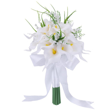 Wedding Bouquets for Bride Bridesmaid, White Calla Lily Rose Artificial Flowers Bridal Holding Flowers for Wedding