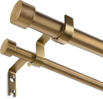 Warm Gold Double Curtain Rod, Brass Extra Long Dual Curtain Rods for Windows, 1 Inch Adjustable Heavy