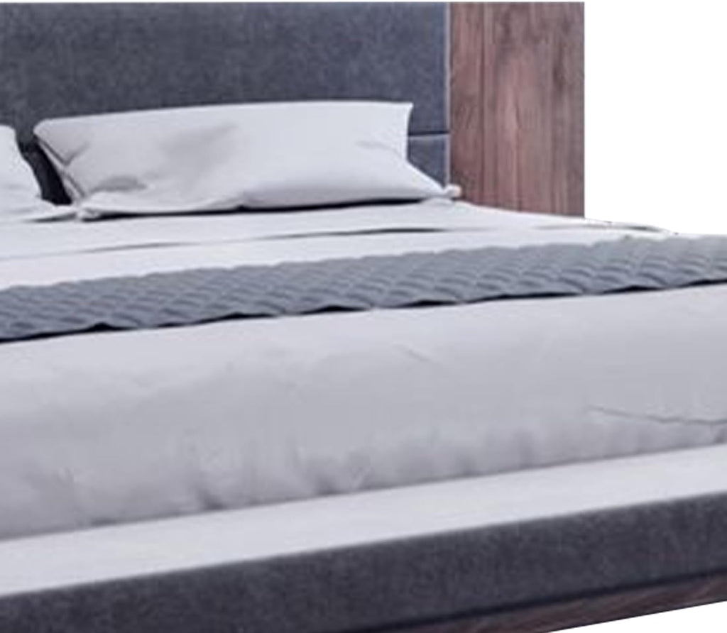 Noe Zen Japanese Low Profile Queen Bed w Nightstand- Dark Gray- Walnut