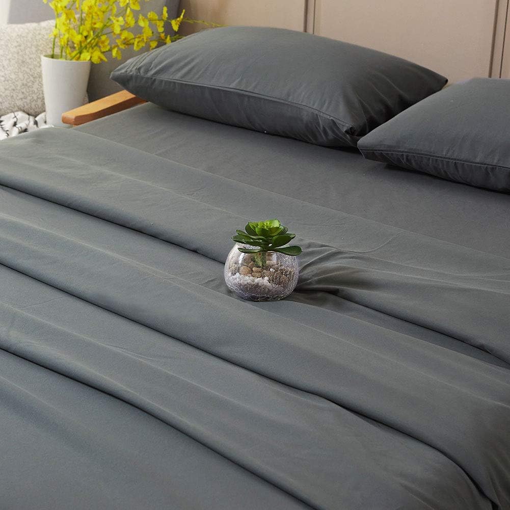 Bed Sheet Set Super Soft Microfiber 1800 Series Luxury Egyptian Sheets 16-Inch Deep Pocket Wrinkle and Hypoallergenic-4 Piece(Queen Dark Grey)