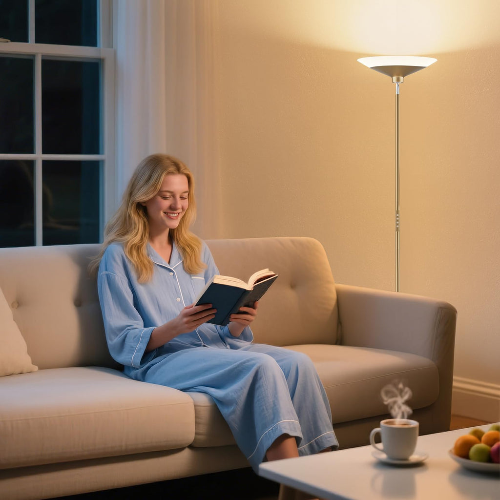 Torchiere Floor Lamp - 72" Tall LED Standing Lamp with Remote/Button Control, 1800Lm - 30W Dimmable Modern