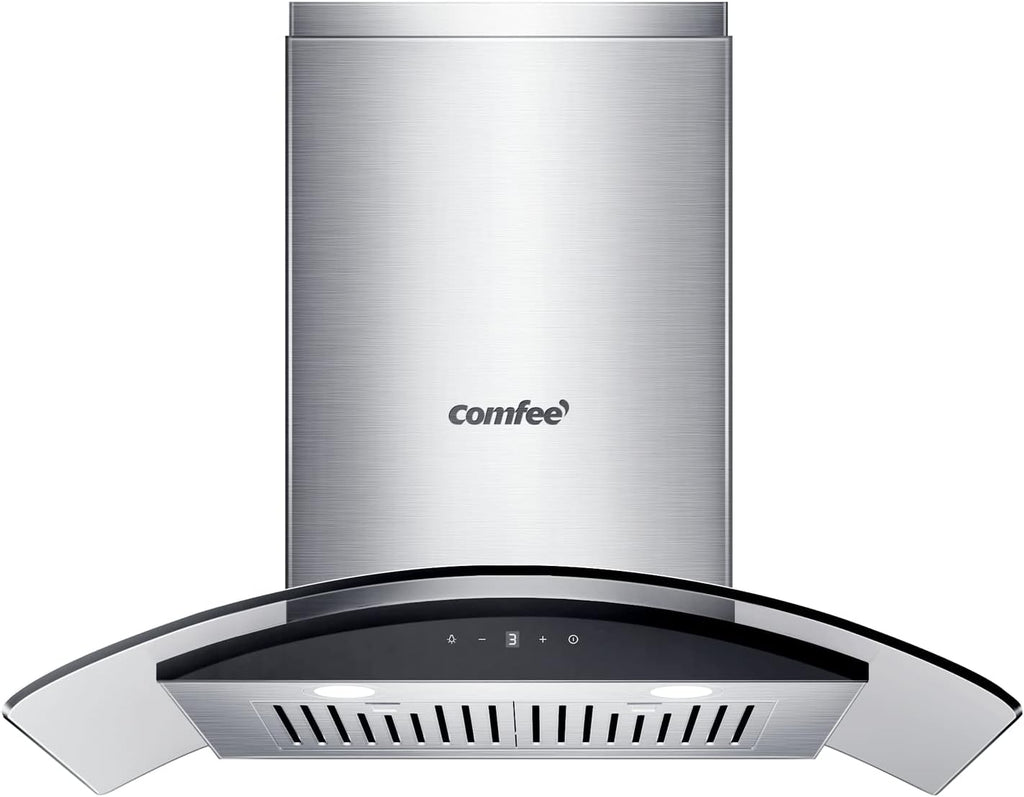 30 Inch Stainless Steel Kitchen Range Hood 450 CFM 3 Speed Gesture & Touch Control, LED Lights, Baffle Filters, Convertible Ducted/Ductless Glass Canopy